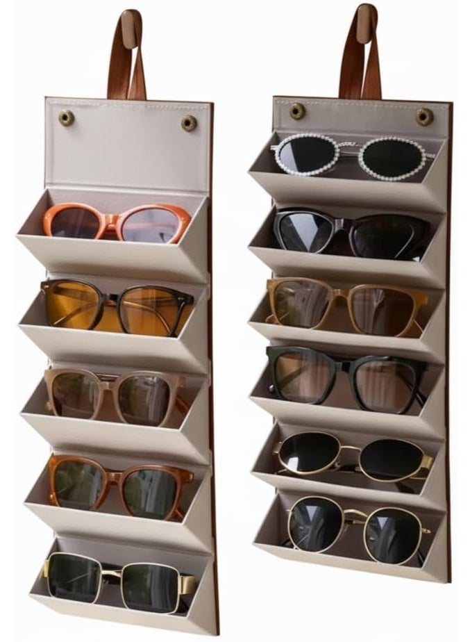 Luxury leather eyeglasses storage and display box (5 slots) | Practical foldable case for protection and organization | Portable organizer for sunglasses and eyeglasses | Ideal for home or travel on the go (k) - Image 1